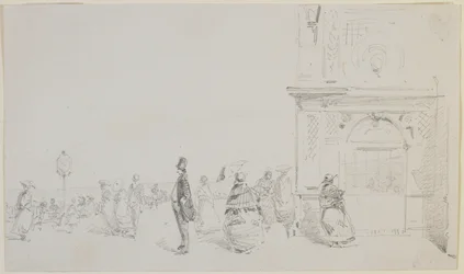 Esplanaden i Dieppe, 1857 (blyertspenna på naturvitt papper)